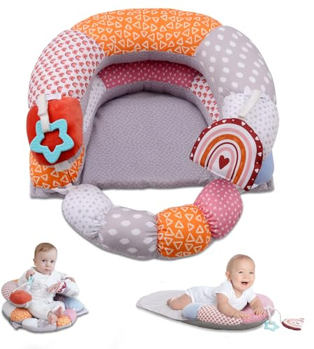2-in-1 Tummy Time Baby Mat & Seated Support Pillow, Tummy Time Cushion | Detachable Support Prop, for Early Development Support for Newborns and Older Babies