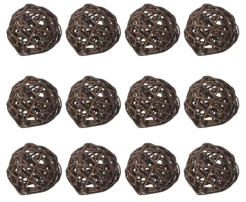 QUARKZMAN 12 Pcs Bolas De Ratán De Mimbre 2 Pulgadas Rellenos Marrón