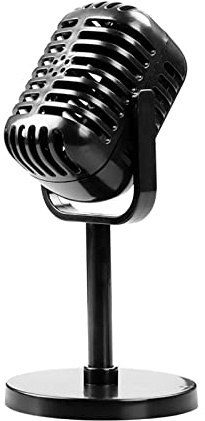Microphone rétro pour décoration de table - Accessoire de microphone rétro pour fête d'enfants - Noir/doré/argenté - Accessoire de microphone rétro avec support