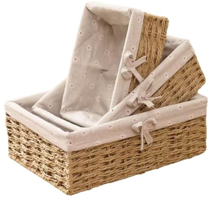 Generico Cesto per Pane | Cesto per Pane in Rattan Naturale | Contenitori Rustici Intrecciati a Mano 3 Pezzi per Verdure Oggetti Bancone Tavolo Cucina Fattoria Ristorante Panetteria Pranzo Spuntini