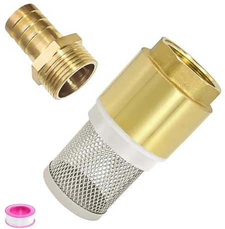 txuzong Kit 1 Valvola di Non Ritorno in Ottone con Filtro Acciaio Inox - Valvola di Fondo per Tubi di Aspirazione e Pompe - Include Nastro Teflon e Raccordo Filettato 1
