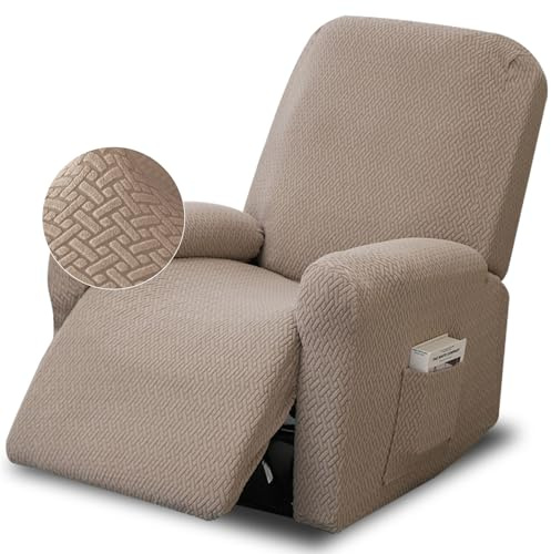 Funda de Sillón Relax, 4 Piezas Funda para Sofá Reclinable con Bolsillos Laterales Extraíble, Funda Elástica de Felpa para Sofá Individual, para Tumbonas, Sofás de un Solo Asiento(Gris Pardo)