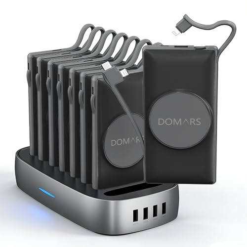 Domars Charging Station with 8x10000mAh Magnetic Power Bank,Portable Charger,Magnetic Charging,Dual Built-in Type-C & Apple Cables,12 Protections for iPhone 17/16/15/14/13/12 Series (black)