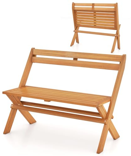 KOMFOTTEU Banc de Jardin en Bois Pliant, 2 Places, 123 x 54 x 96 cm