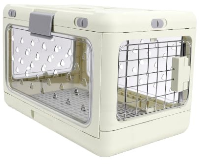 Zhjvihx Hård Katttransportör Fällbar med Klara Fönster (Ljusgrön) | Ventilerad Plastkonstruktion, Uppfyller Flygbolagets Storlekskrav, Liten Flygplanshundbur för Hemmet eller resor.