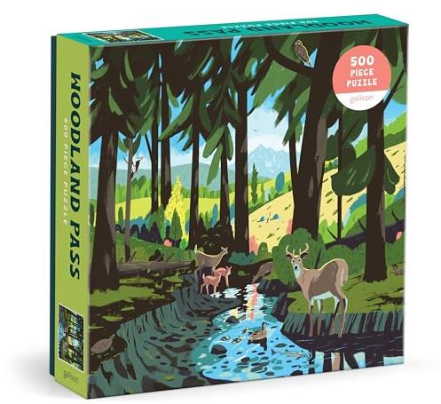 Galison Woodland Pass – 500 Piece Jigsaw Puzzle Featuring Beautiful Artwork of an Evergreen Scene of Woodlands and Wildlife