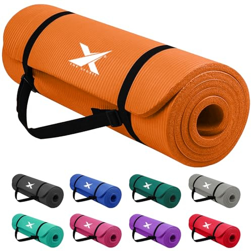 Xn8 Sports Yoga mat 10mm & 15mm Thick NBR Exercise Mat - Non-Tearable Pilates Mat with Extra Carry Strap - Yoga Mats for Women Men for Aerobics Lunges Planks Indoor & Outdoor 61Lx20Wx1.5 & 1Th