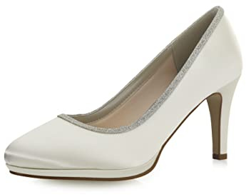 Rainbow Club Zapatos de Novia Yanna - Corte salón Mujer, Acolchado cómodo, Ivory/Crema, satén, Borde con Brillos, Zapatos de Boda - número 38.5 UE (5.5 Reino Unido)