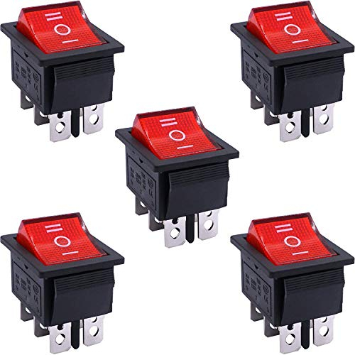 Taiss 5 Stücke Kippschalter 6 Polig 3 Position DPDT EIN/AUS/EIN Rot LED AC 250V/16A 125V/20A Wippschalter KCD2-203N-R