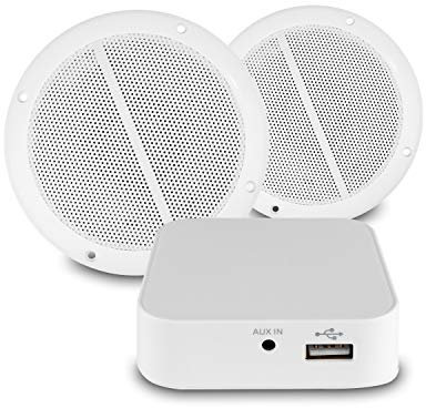 Power Dynamics WT10SET WiFi Ceiling Speaker System, Home Audio Wireless Amplifier with 5.25 Marine Speakers, App Controlled Streaming for Kitchen & Bathroom