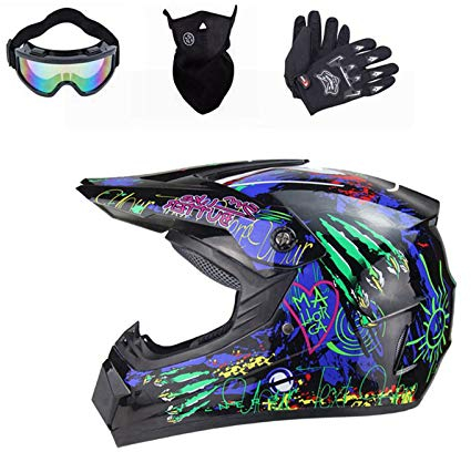 BDUCK Motorradhelm Motocross Helm, Downhill Helme,Motorrad Crosshelme & Endurohelme, Unisex Schutzhelm ATV Helm,mit Brille/Handschuhe/Maske (S)