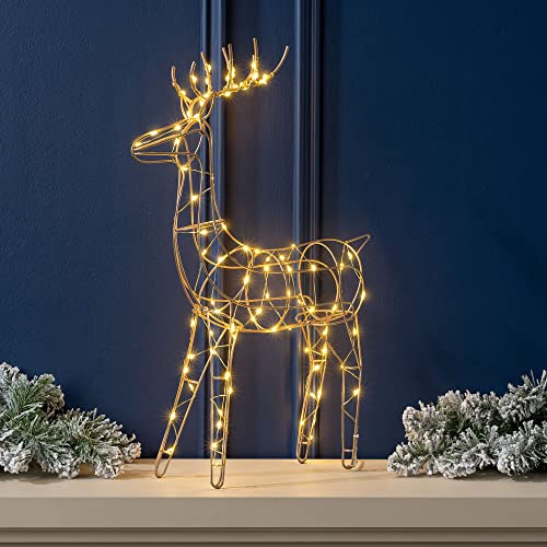 Christow Light Up Reindeer Decoration, Champagne Gold, 48cm
