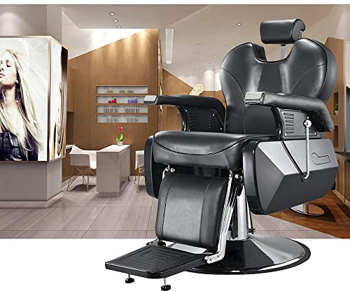 Sossiyule Fauteuil de Coiffure, Chaise à Coiffeur Hydraulique Inclinable Barber 360° pour Salon Professionnel, 96 x 94 x 84 cm, Noir