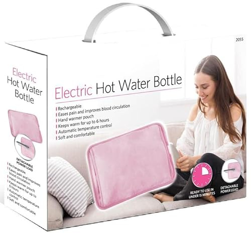 Rechargeable Electric Hot Water Bottle Bed Hand Body Warmer Heat Pad Cozy Fast Heating Auto-Shut Off Function Over-Heat Protection & No Refill Heat Pad 25cm x 17cm Pink