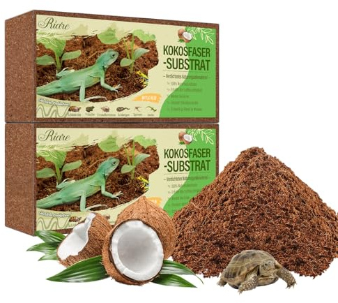 Riare 2 Pack Natural Coconut Fiber Substrate for Reptile Coco Substrate Premium Compressed Coconut Husk Terrarium Bedding for Reptile, Tortoise, Frogs, Snakes Hermit Crabs, Burrowing Animals