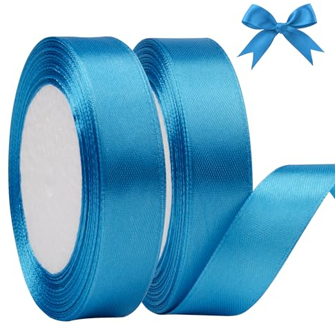 AWCIGG Satinband Blau, 44m x 20mm Geschenkband Dekoration Schleifenband Stoffband Bänder für Geschenkverpackungen, Floristen, Basteln, Nähen, Autos, Hochzeit, Weihnachten (22m/rolle)