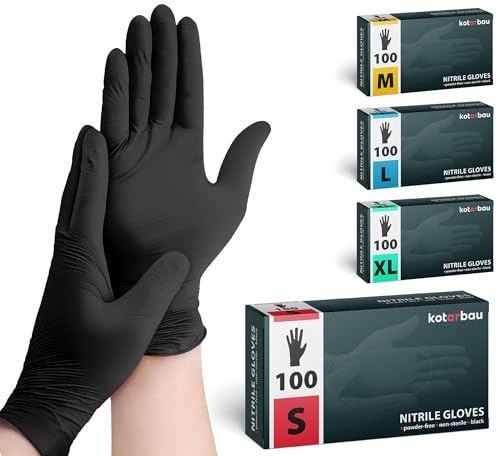 KOTARBAU® 100 stycken låda engångshandskar nitrilhandskar engångshandskar S svarta handskar engångs gummihandskar skyddshandskar verkstad tillbehör matlagningshandskar handskar