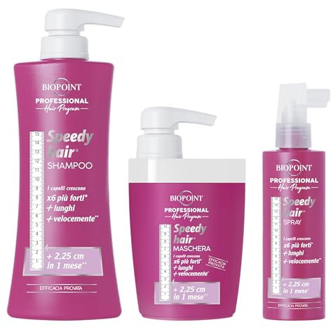Biopoint Kit Speedy Hair - Shampoo 400 Ml + Maschera Capelli 300 ml + Spray Capelli 250 ml, per rinforzare i capelli e farli crescere più velocemente