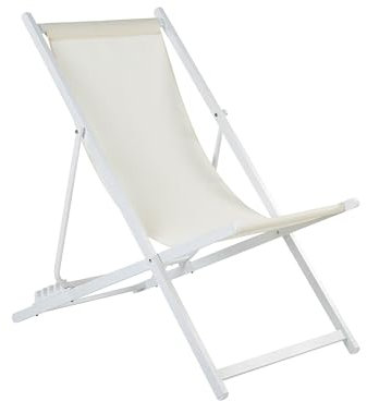Beliani Outdoor Liegestuhl faltbar Aluminium weiß Mesh Hellbeige Locri II