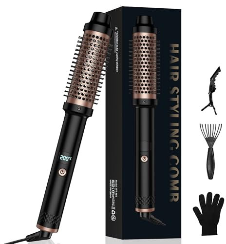 Thermal Brush, Thermobürste 38mm 3 IN 1, Lockenbürste LCD Anzeige 120-200℃, Erhöhen Sie das Haarvolumen, Lose Locken, Glattes Haar, Leichte Kompakte Größe, Dual Spannung Passend für Reise