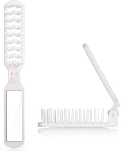 2Pcs Mini Haarbürste, Reise Haarbürste mit Spiegel & Antistatik – 180° Faltbar aus ABS für Reise/Fitness, Abgerundetes Zahnspitzendesign Haarpflege & Kopfmassage in Kompaktformat