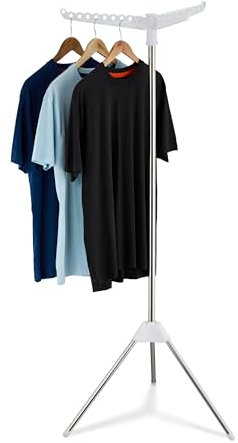 Relaxdays Wäscheständer Kleiderbügel, klappbar, 27 Bügel, 3 drehbare Arme, 150 cm hoch, Bügelwäscheständer, silber/weiß