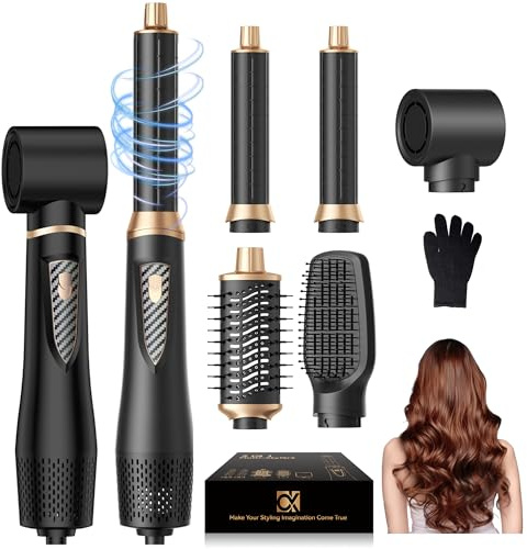 New Hair Styler Set, Airbrush 5 in 1 Multi Air Styler, Magic Hair Dryer Brush with Auto Curler, 1000w Ionic Blow Dryer, for Voluming, Drying, Straightening and Curling, 3 Temps for All Hair Types