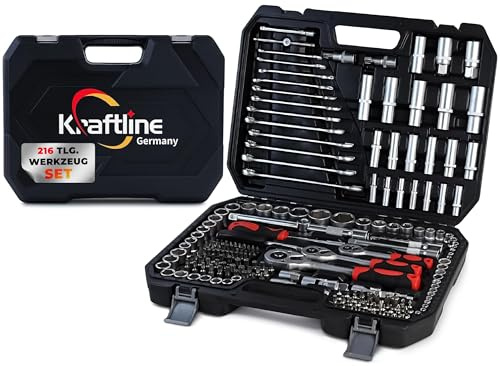 Werkzeugkoffer gefüllt 156-tlg. Profi Steckschlüsselsatz aus Chrom-Vanadium-Stahl – Knarrenkasten Set mit 3 Ratschen (1/4, 3/8, 1/2) für Kfz & Werkstatt – Kompletter Werkzeugkoffer gefüllt in Schwarz