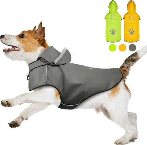 Veste de Pluie pour Chien DQGHQME - Manteau de Pluie avec Capuche réglable - Manteau de Pluie pour Chien - Imperméable et réfléchissant (Gris，S)