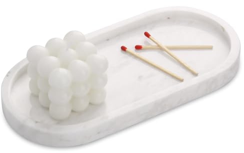 Bandeja Mármol Blanco Jazz Ovalada Bandeja Portaobjetos Baño Moderno Decoraciones Vaciabolsillos Entrada Organización para Velas Perfumes Cocina Tejidos Jabón Champú Cosméticos 25 x 12 cm