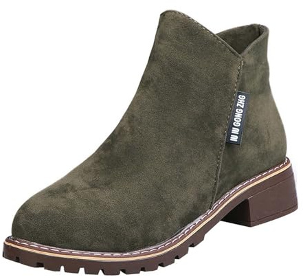 Generisch Botas de invierno para mujer, botines con cordones, botines de ante corto, tacón bloque, cremallera lateral, informales, cómodos, para otoño e invierno, verde, 40 EU