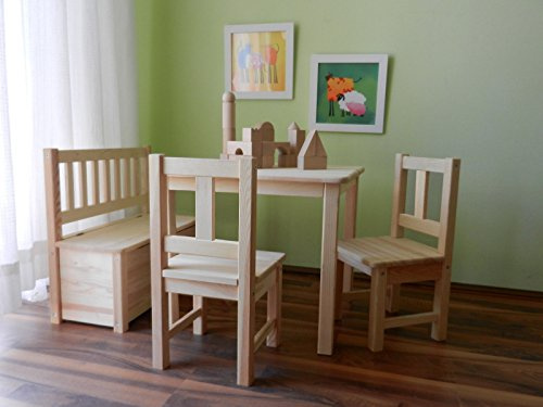 Best of JAM Bambini Kindersitzgruppe mit Bank aus unbehandeltem Massivholz