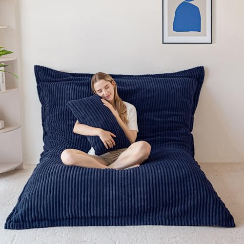 MAXYOYO Giant Bean Bag with Pillow, Soft Corduroy Removable Cover, Large Floor Cushion with Fluffy Foam Filling, BeanBag Chair for Adults & Kids