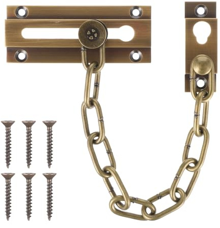Door Chain Lock Door Chain Lock Doors Locks Chains Heavy-Duty, Solid Brass Chains Doors Guard with 9 Links SteelChain and Screws, Satin Classic Bronze (Antique)