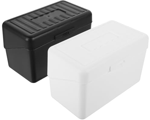 ifundom Boîte à Cartes de Visite de Bureau Lot de 2 en Plastique Robuste Couvercle, Rangement Compact Blanc et Noir, Détenteur de Cartes pour Organisation sur Bureau