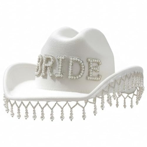 Brxmpn Brud Panamahatt med Pärlsnodd Mode Cowboyhatt Fest Rodeohatt för Brudtärna Cocktailfest Semester Huvudbonad