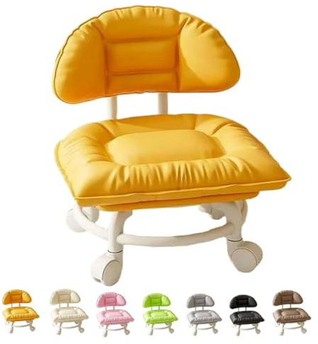 Rolling Low Stool with Backrest, Padded Seat & Silent Casters | 360° Rotating Rollin, PU Material, Relieves Fatigue, High-Elasticity Sponge for Cleaning, Organizing, Gardening Use (D)
