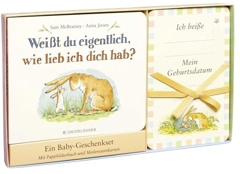 Weißt du eigentlich, wie lieb ich dich hab? Baby-Geschenkset: Mit Pappbilderbuch und Meilensteinkarten | Geschenkidee für Babyparty, Geburt und Taufe