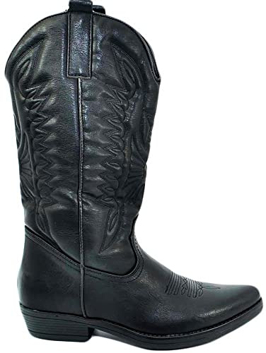 Stivali Donna camperos Texani Stile Western Neri con Fantasia Laser su Pelle Tinta Unita Altezza Polpaccio (39 EU)