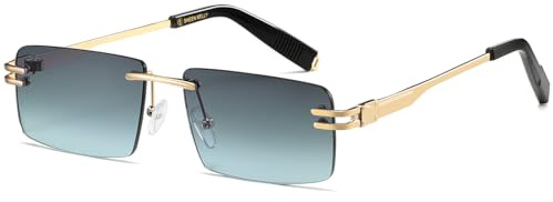 Occhiali da sole senza montatura Uomo Donna retrò Occhiali da sole rettangolari con montatura metallo ultra piccola Vedere attraverso gli occhiali