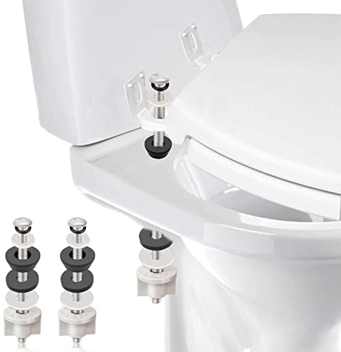Universal Toilet Seat Hinge Bolts Kit, Heavy Duty Toilet Bolts, Waterproof Stainless and Rubber Washers Gaskets with Extra Long Nut White Plastic Down Lock Screw for Fastening (Silver) (2)