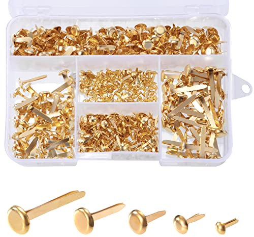 Jeesblsy Mini Runde Brads, Metall Musterklammern Rundkopfklammern für Scrapbooking Papier Briefklammern Basteln Handwerk DIY Kunsthandwerk (500 Stücke, 5 Größen)