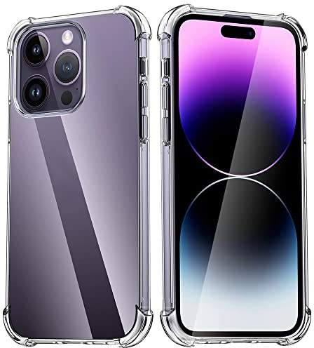 Melomon Clear Case for iPhone 14 Pro Max, [Air Cushion Protection] Transparent Hard Back, Shockproof TPU Bumper, Scratch-Resistant, Slim Fit Cover, for iPhone 14 Pro Max 6.7 Inch.