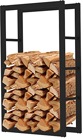 AMOS Metal Firewood Log Rack Stand Holder For Outdoor Indoor Fireplace Wood Storage Shelf, Black