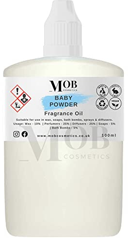 Baby Powder Fragrance Oil 100ml | Luxury and Designer Scents | Highly Concentrated | Perfect for Candles, Soaps, Bath Bombs, Diffusers, Wax Melts | UK Made | Vegan (Baby Powder, 100ml (Pack of 1))
