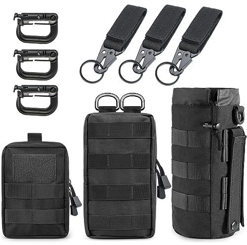 MUCHER Pack de 3 Bolsas Tácticas Pequeño Molle EDC Bolsa Utility Riñonera con 3 Mosquetón y Llavero, Herramientas Compacto Equipo, Gadget de Utilidad Organizador para Exteriores, Senderismo, Camping