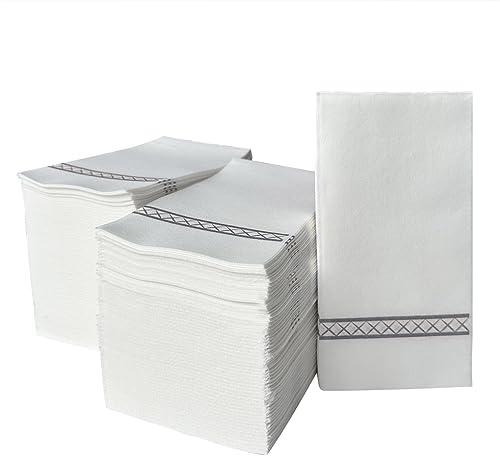 JINYUDOME Luxury Paper Hand Towels,Linen Feel Hand Towels,Soft,Durable,Absorbent Paper Hand Towel for Kitchen,Parties,Bathroom,Restaurant,Events,Pack of 100(Gray).