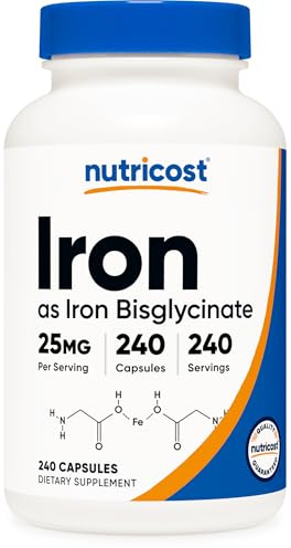 Nutricost Iron Bisglycinate Supplement (25mg) 240 Capsules, Gentle Iron