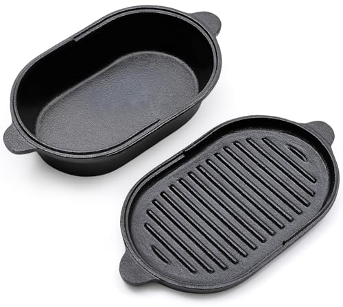 Warmiehomy 2in1 Gusseisen Topf Dutch Oven 2L - Oval 23cm Gusseisen Topf Brot Backen Induktion Mit Deckel - Preseasoned Gusseisentopf und Pfanne Set - Bräter,Schmortöpfe