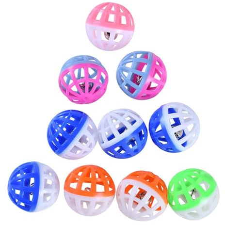 Balle roulante pour animal de compagnie – Lot de 10 balles pour chien avec clochettes, jouet interactif pour chaton, balle chasé légère pour chaton, jouet mignon pour chaton | Balle en treillis pour